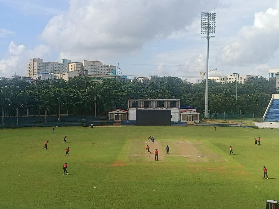 Players in action during the match between Arunachal Pradesh and Nagaland in the ongoing Women’s Under 19 One Day Trophy 2021-22 at the KIIT Cricket Stadium, Bhubaneshwar on September 30. (Photo Courtesy: NCA)